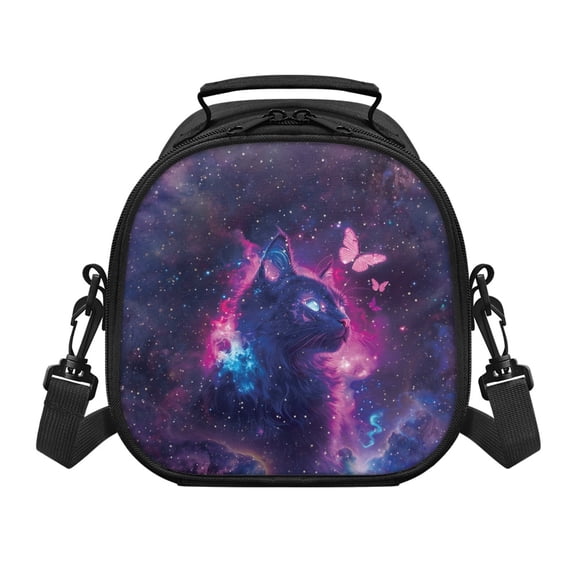 Uourmeti Cat and Butterfly Design Insulated Children Insulated Lunch Tote, Practical Durable Kids Lunch Bag, Adjustable Removable Strap Kids Insulated Lunch Bag