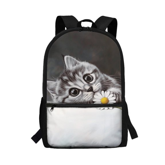 Uourmeti Cat and Daisy Pattern Fashion Backpack for Shopping School, Adjustable Comfort Straps Large Capacity School Backpack Roomy Interior Student Bookbag