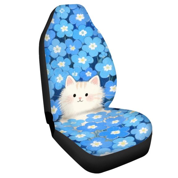 Uourmeti Cat Floral Design Car Seat Cover Fashion Anti-Fade Front Car Seat Cover, Stretchy Damage Resistant Compatible with Auto Truck Suv
