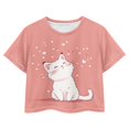 thumbnail image 1 of Uourmeti Cat Kids Short Sleeve T-Shirt Cute Short Crewneck Pullover Lightweight Loose Athletic Crop Top for 5-14Y Girls, 1 of 6