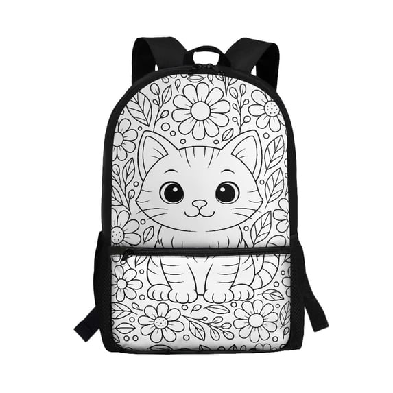 Uourmeti Cat and Flowers Pattern Trendy Backpack, 17 Inch Front Pocket School Backpack Large Storage Bookbag for Adults