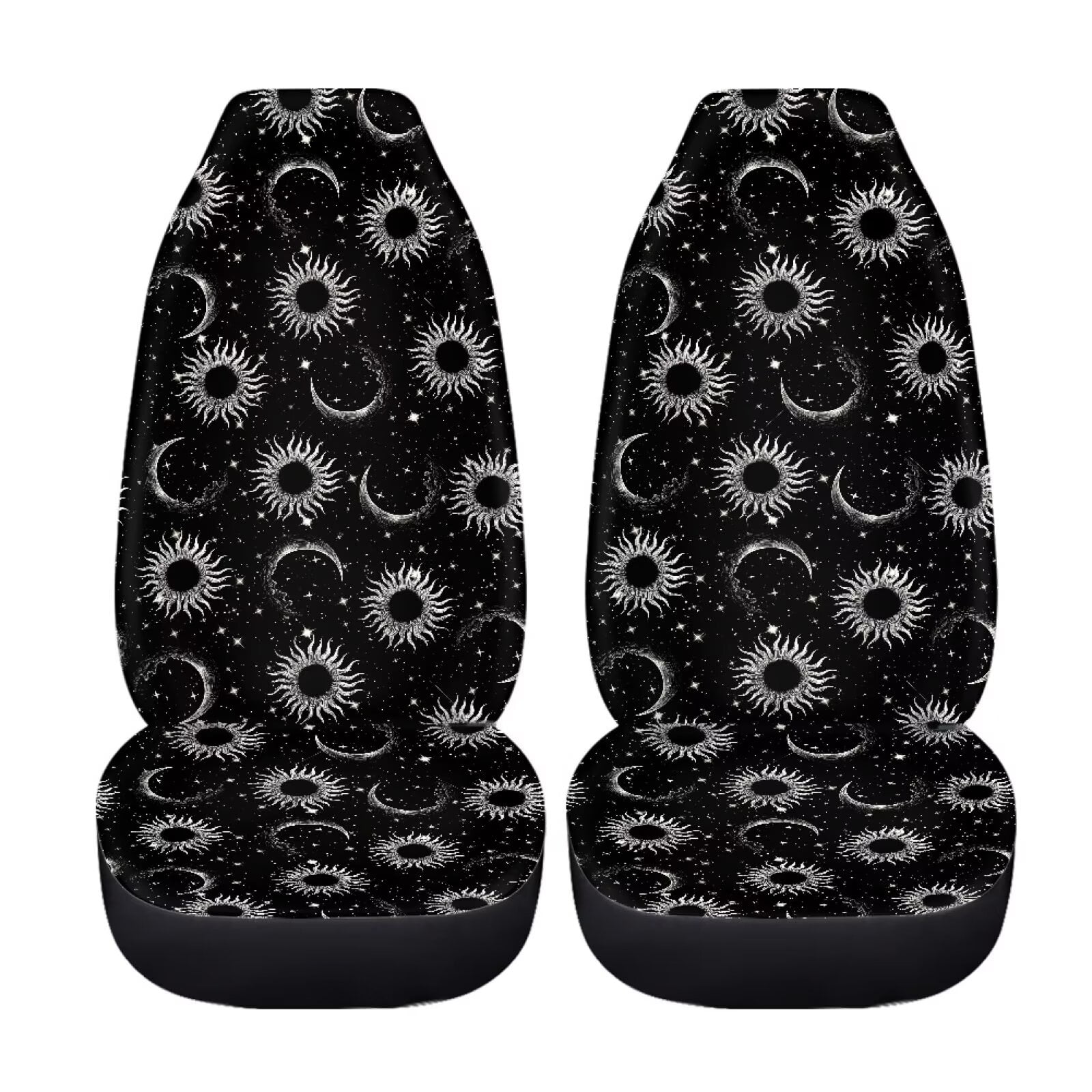 Uourmeti Celestial Moon Sun Star Print 2 Piece Car Seat Covers Front Seats Only Universal Bucket Seat Protector for Suv Van Trucks Black Car Accessories for Women Interior Cute Set