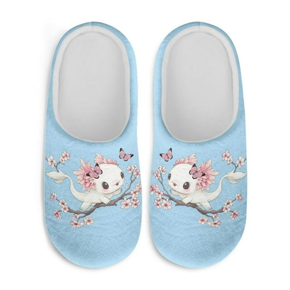 Uourmeti Cherry Blossom Cute Axolotl Girls Slippers Soft Plush Fuzzy Comfy Non Slip Indoor Outdoor House Shoes Warm Cozy Memory Foam Sole Lightweight Cute