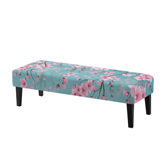 Uourmeti Cherry Blossom Print Soft Bench Seat Cushion Covers, Washable Poly Spandex Long Bench Seat Slipcover for Living Room Home