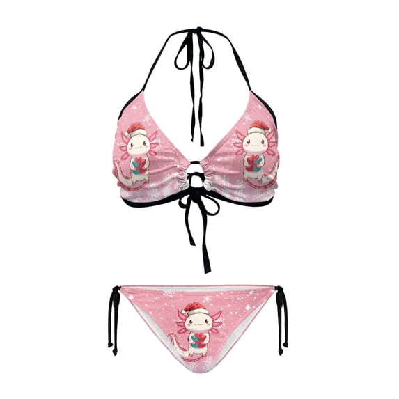 Uourmeti Christmas Cartoon Axolotl Halter Triangle Bikini Set - Cute Holiday Two Piece Swimsuit for Beach & Pool Vacations