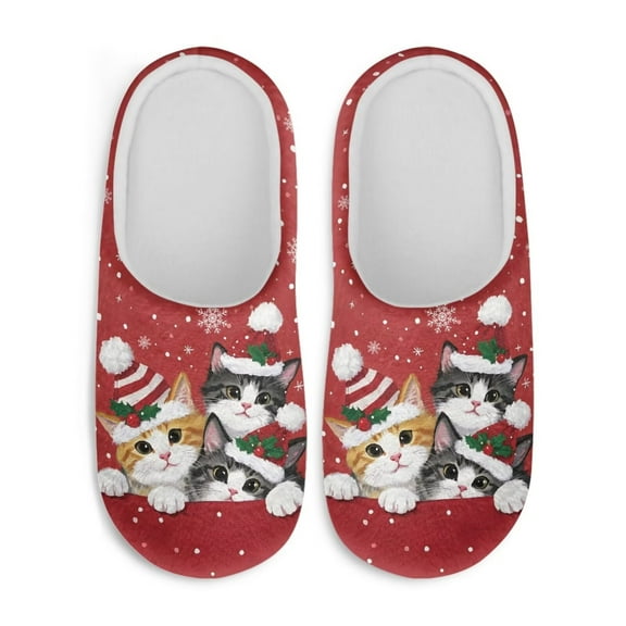 Uourmeti Christmas Cute Cats Easy On Gifts Slippers Slip On Soft Plush Fuzzy Comfy House Shoes Non Slip Indoor Outdoor Warm Cozy Memory Foam Sole