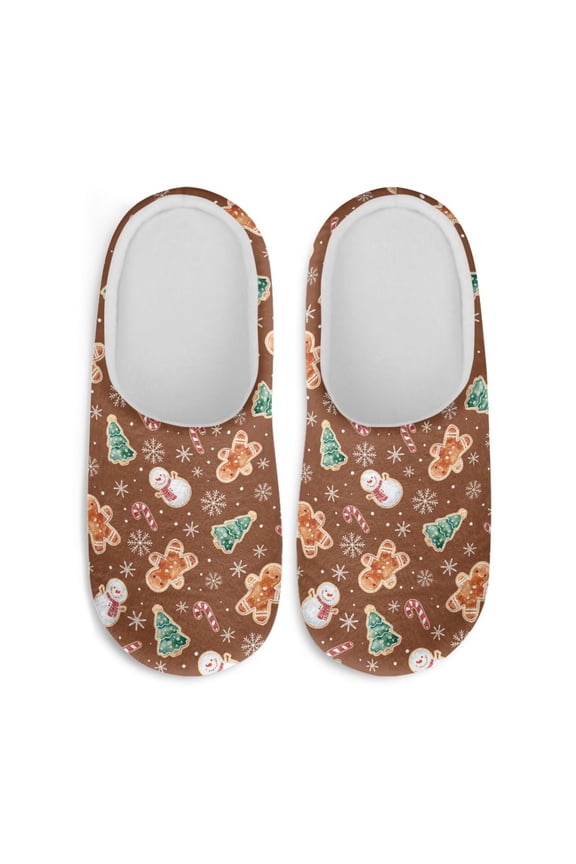 Christmas Gingerbread Man Brown Casual Slippers Soft Plush Fuzzy Comfy Non Slip Indoor Outdoor House Shoes Warm Cozy Memory Foam Sole Lightweight For Women