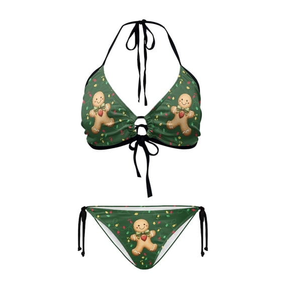 Uourmeti Christmas Gingerbread Man Halter Bikini Set - Cute Holiday Themed Two-Piece Triangle Swimsuit for Beach & Pool Vacation