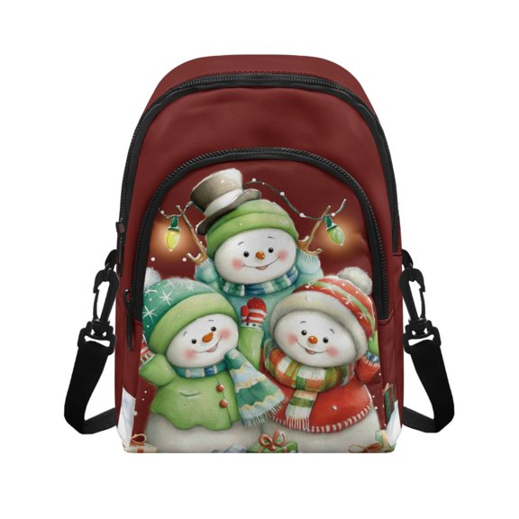 Uourmeti Christmas Snowmen Print Small Shoulder Bags with Zipper Closure Lightweight Crossbody Bag for Travel, Polyester Sling Bag