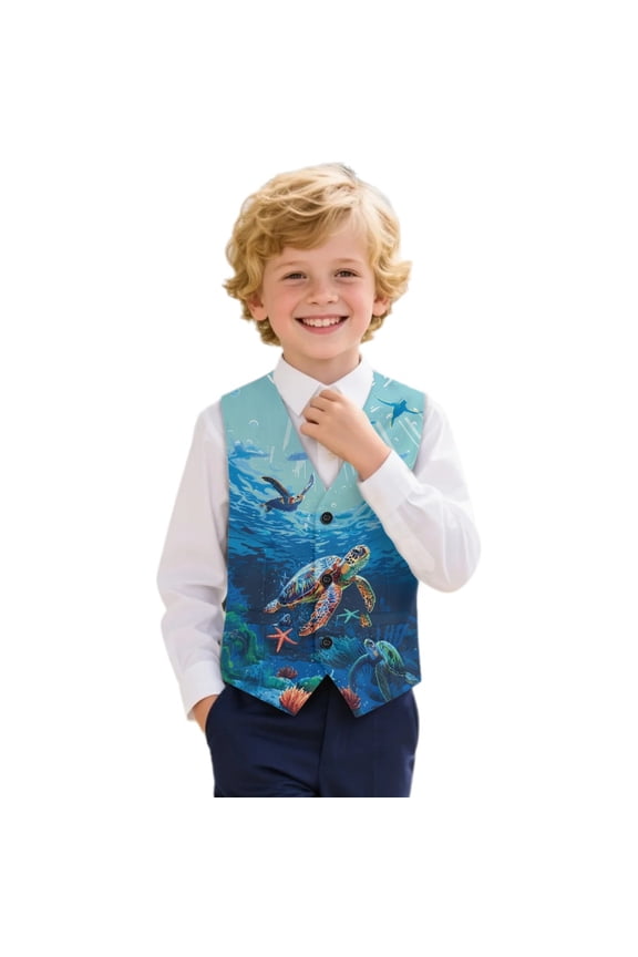 Classic Boys Elegant Suit Vest for Holiday Holiday Party Polyester Fabric Adjustable Back Formal Suit Vest, Turtle Pattern
