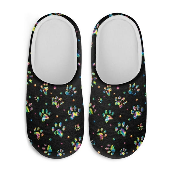 Uourmeti Classic Colorful Paw Print Travel Slippers Lightweight Easy Slip On Memory Foam Comfort Sole Anti-slip Non-slip Hotel School Slippers