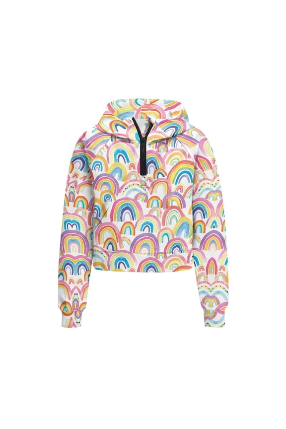 Classic Rainbows Print Tunic Tops with Pocket Long Sleeve Lightweight Girls Hoodies Comfy Casual for Travel Size 7-8
