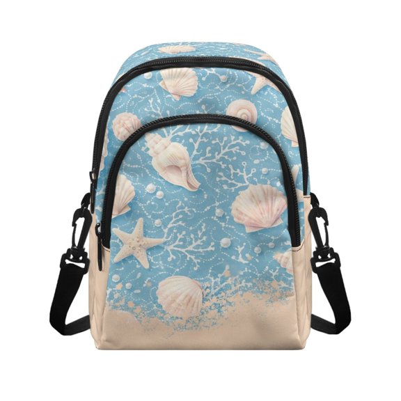 Uourmeti Coastal Seashell Starfish Crossbody Shoulder Bag with Adjustable Strap Lightweight Cellphone Pouch for Traveling, Polyester Crossbody Bag