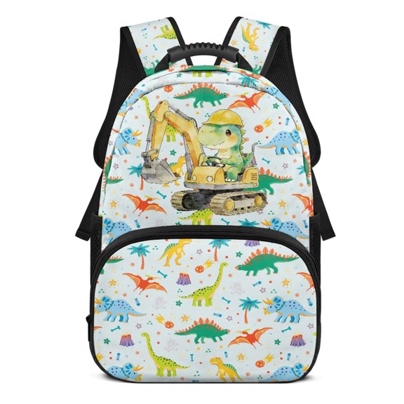 Uourmeti Colorful Dinosaur Pattern 17 Inch Backpack for Teens, Polyester Smooth Zipper Lightweight Backpacks for School