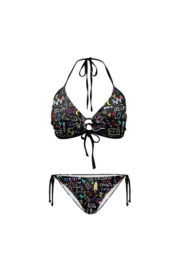 Colorful Math Chaos Premium Fabric Bikini Set Halter Sexy XS-2XL 2 Piece