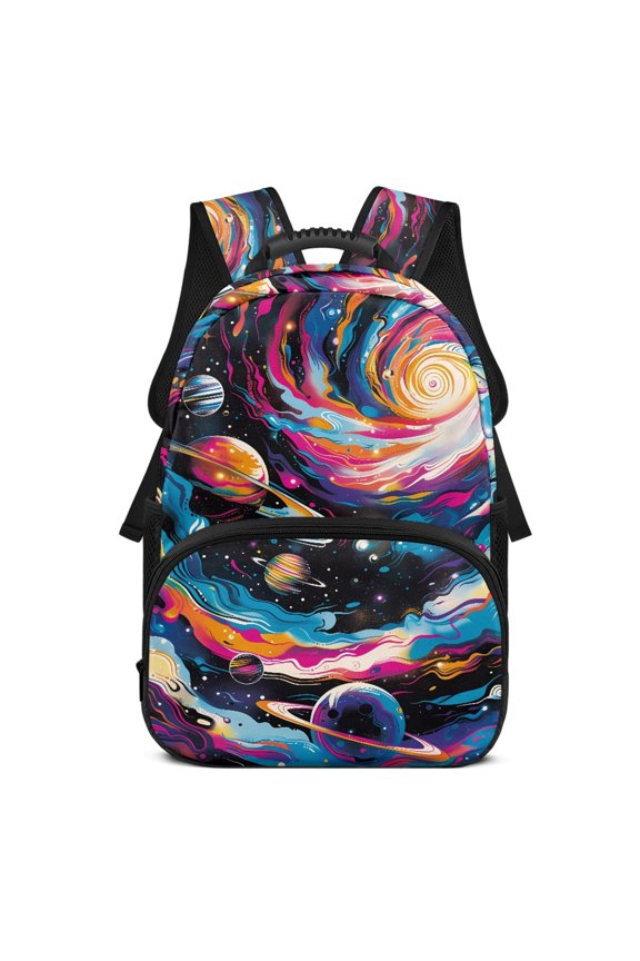 Colorful Planet Pattern 17 Inch Bag for Girls, Polyester Large Capacity Bookbag for Daily Use Daypack