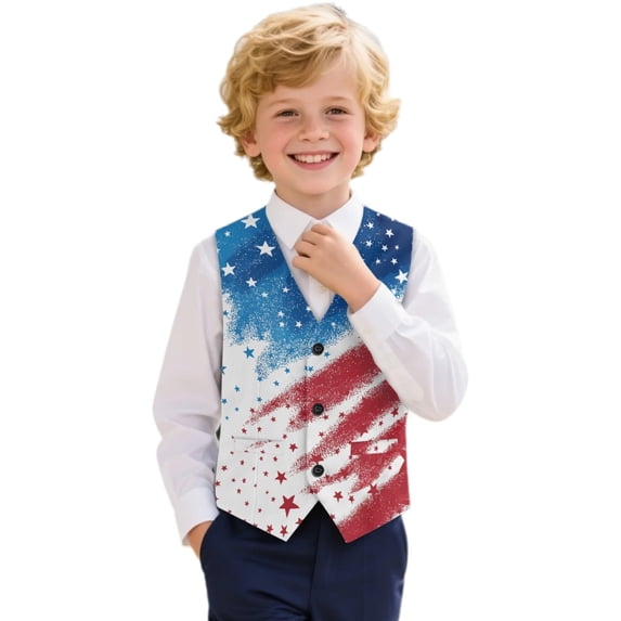 Uourmeti Comfort Boys Suit Vest No Deformation Button Up Premium Fabric Formal Suit Vest, Star Stripes