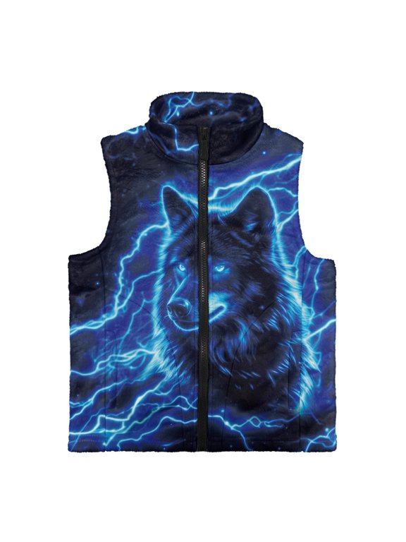 Comfortable Girls Sleeveless Winter Jacket for Spring Outdoor Activities, Howling Wolf Polyester With Pocket Toddler Girls Fleece Vest