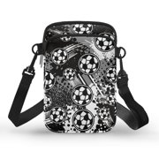 Uourmeti Comic Soccer Ball Print Cell Phone Purse, Adjustable Case Strap Cross Body Bag Polyester Portable Crossbody Bag for Travel Running