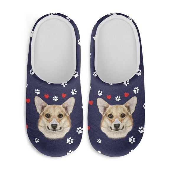 Uourmeti Corgi Paw Print Love Heart Indoor Slippers Anti-slip Non-slip Slip On Close Toe Comfort Sole Lightweight Memory Foam House Bedroom Slippers