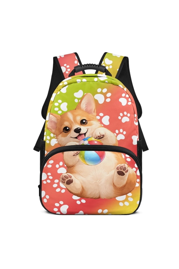 Corgi Paws Rainbow Design Comfortable Bag for School Travel, Large Capacity Lightweight Polyester Material Backpack