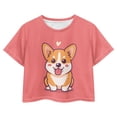 thumbnail image 1 of Uourmeti Corgi-Pink Crew Neck T-Shirt Notes 13-14Y Girls Summer Short Sports Top Casual Pullover Shirts for Outodor, 1 of 6