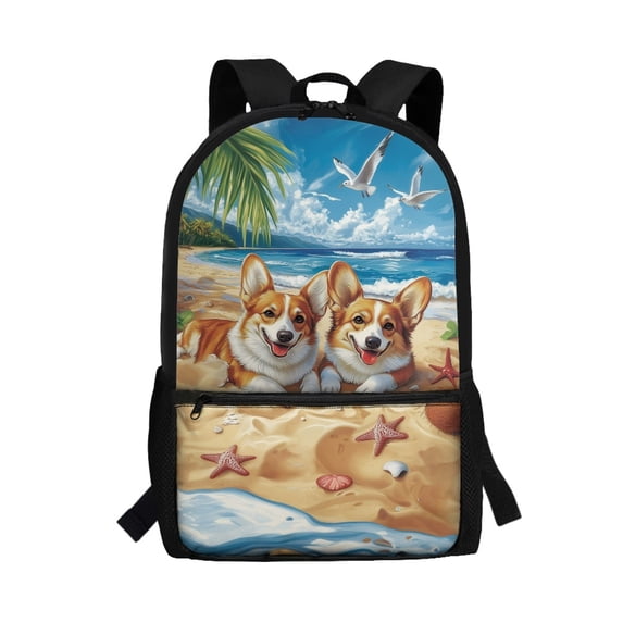 Uourmeti Corgis Large Storage School Backpack, 17 Inch Wearproof Student Bookbag Smooth Zippers Polyester Backpack for Adults