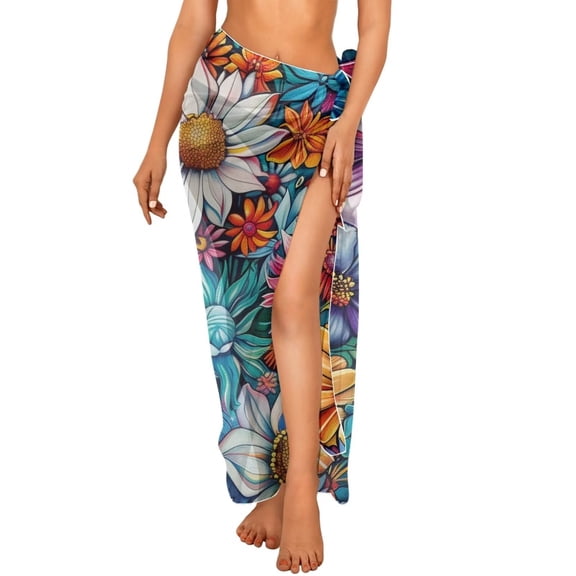 Uourmeti Cover ups for Women Mandala Flowers Swimsuit Swim Cover Up for Summer Beach Dress Sarong Wrap Skirt