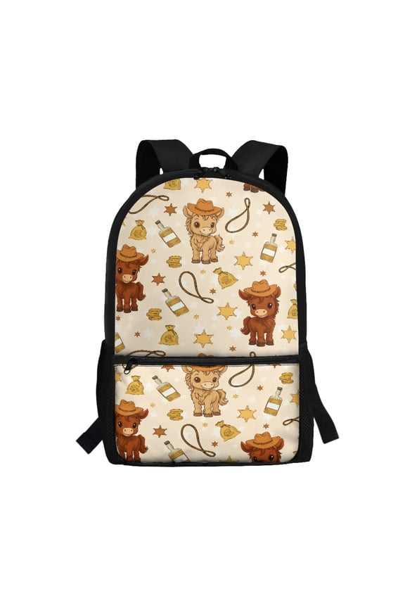 Cowboy Horse Print Backpack, Durable Fabric School Bag 17 Inch Multiple Pockets Student Bookbag for Daily Use Work