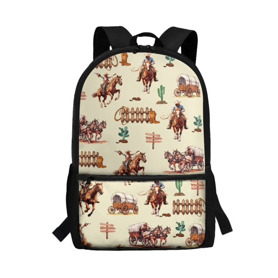 Uourmeti Cowboys Backpack for Boys, 17 Inch Front Pocket Smooth Zipper Student Bookbag for Daily Use School