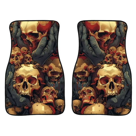 Uourmeti Creepy Skull Print Car Floor Mats Front with Non Slip Rubber Backing, All Weather Protection Set of 2