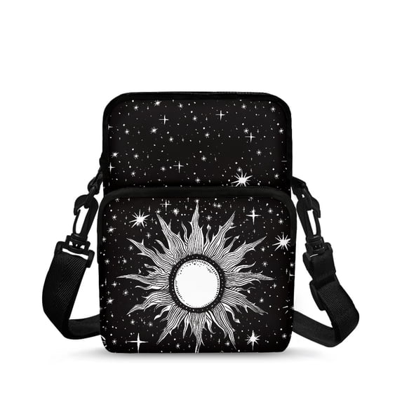 Uourmeti Crossbody Bags Celestial Sun Star Print Lightweight Crossbody Purse for Shop, Stretch Polyester Portable Cross Body Phone Purse