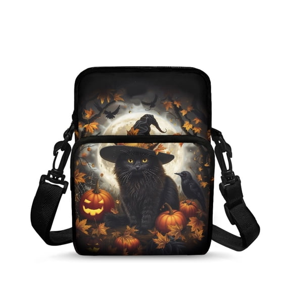 Uourmeti Crossbody Bags for Shop, Portable Lightweight Crossbody Purse for Girls Halloween Black Cat Print Coin Bag