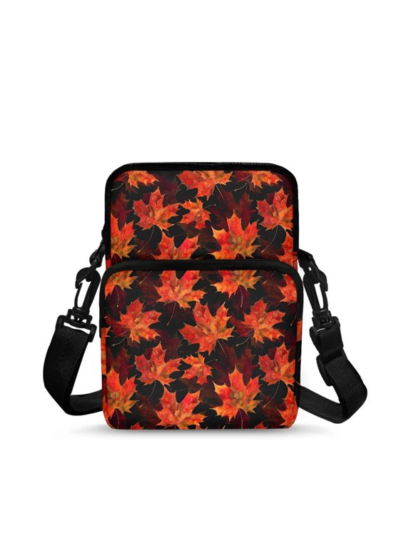 Crossbody Bags for Travel, Leakproof Lightweight Phone Crossbody Purse for Womens Red Maple Leaf Pattern Cell Phone Messenger Bag