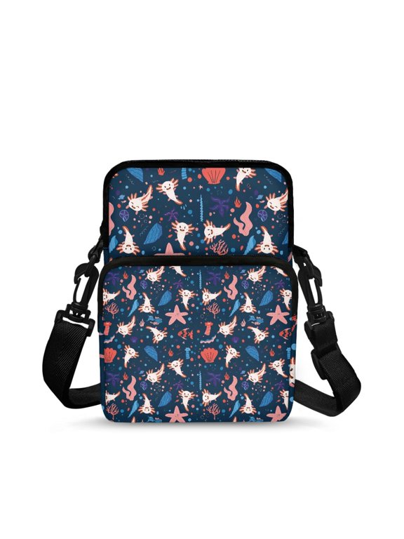 Cute Axolotl Cross Body Coin Bags with Back Zipper Pocket, Lightweight Stretch Polyester Shoulder Bag for Travel and Casual Outings