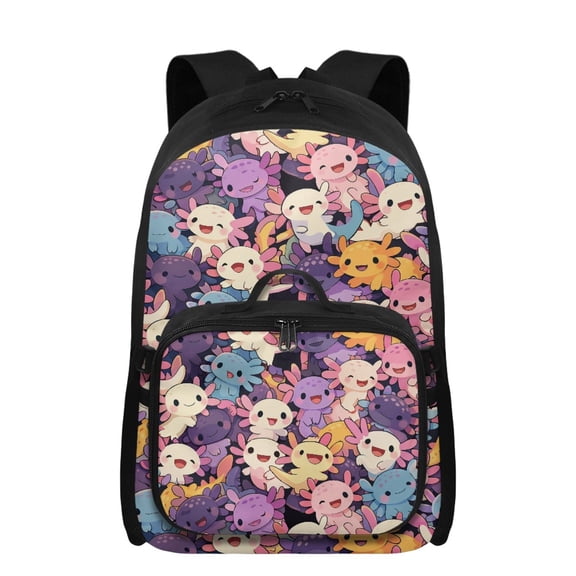 Uourmeti Cute Axolotl Girls School Backpack 8-10 Years Old Practical Knapsack Adjustable Strap 17 Inch Lightweight School Bags Cooler Lunch Box Insulated 2 in 1
