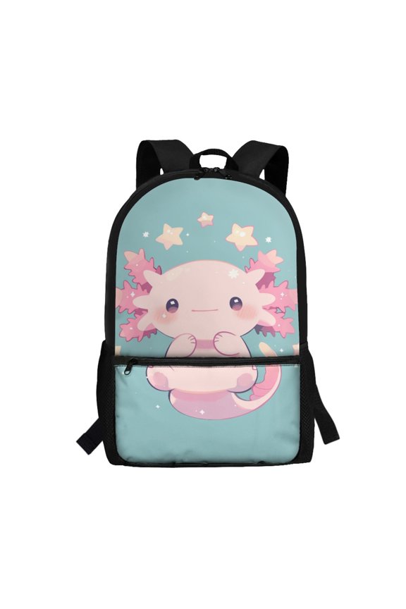 Cute Axolotl Polyester Backpack for Student, 17 Inch Comfortable To Touch Travel Backpack for Outdoor Work