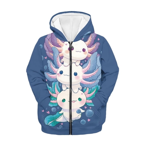 Uourmeti Cute Axolotls Youth Zip Up Hoodie Lightweight Long Sleeve with Pockets Casual Athletic Outerwear Teens Size 14-16