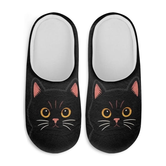 Uourmeti Cute Black Cat Indoor Slippers Anti-slip Non-slip Slip On Close Toe Comfort Sole Lightweight Memory Foam House Bedroom Slippers