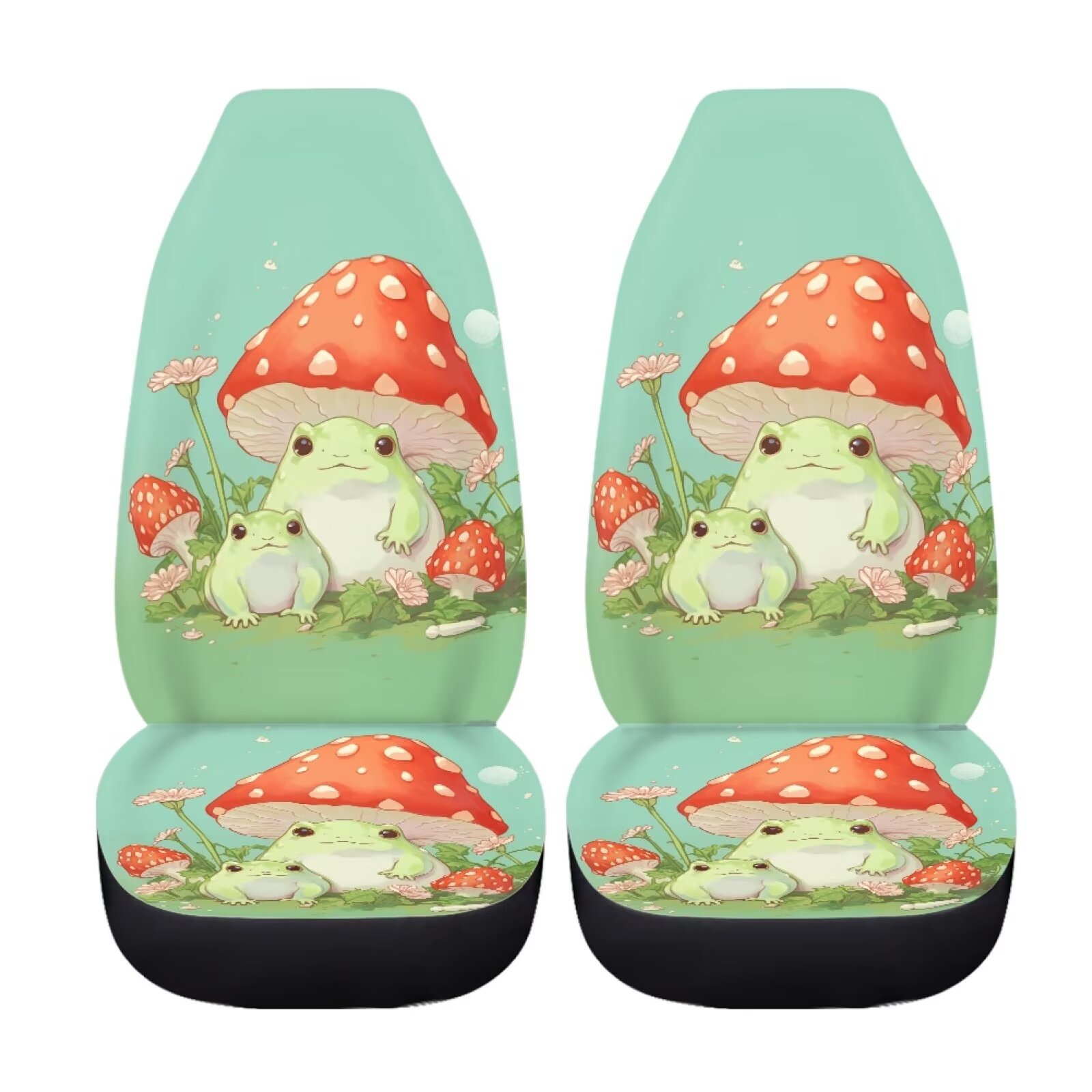 Uourmeti Cute Car Accessories for Women Girl Mushroom Frog Green Print Front Seat Car Covers Set of 2 Bucket Seat Protector Universal Fit Most Truck Suv Van Cars Vehicle Interior Decor