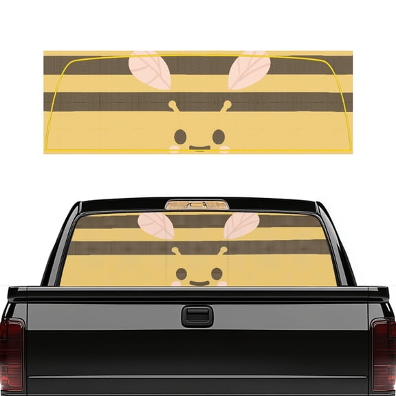 Uourmeti Cute Cartoon Bee Truck Rear Window Decal, See through Pickup Car Rear Windshield Sunshade, Full Coverage Easy Install 66.9 x 22.4 Inches