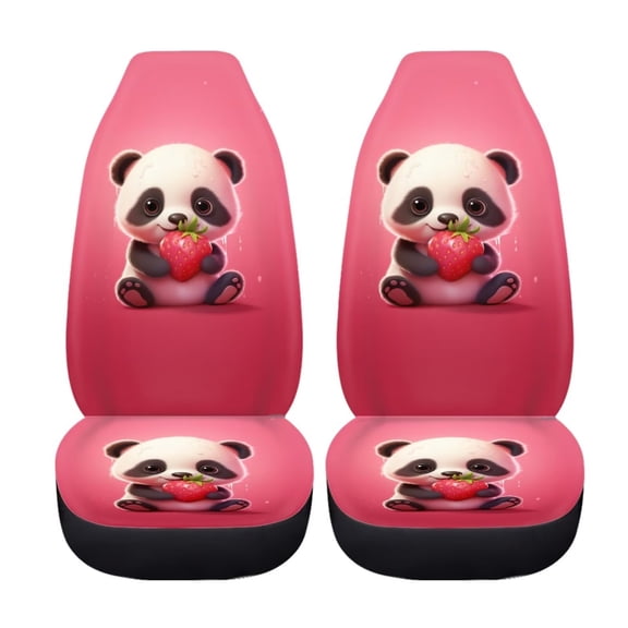 Uourmeti Cute Cartoon Panda Strawberry Print 2 Piece Car Seat Covers Front Seats Only Red Car Interior Accessories for Women Girl Bucket Seat Protector Universal Fit Truck Suv Van