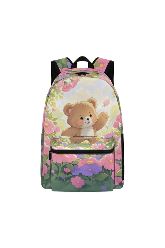 Cute Casual Backpack featuring Teddy Bear Floral - Perfect for Daily Commute and School Travel