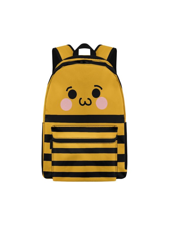Cute Casual Backpack with Bumblebee Face Stripe - Great for Daily School and Travel Trips