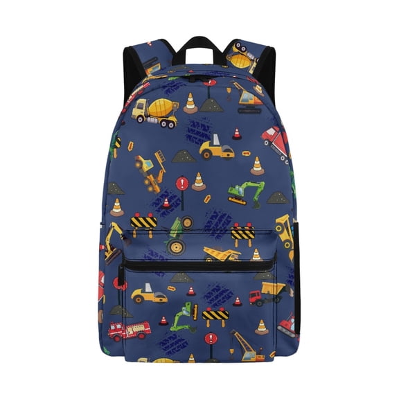 Uourmeti Cute Casual Backpack with Construction Trucks - Perfect for Kids School Daily Use