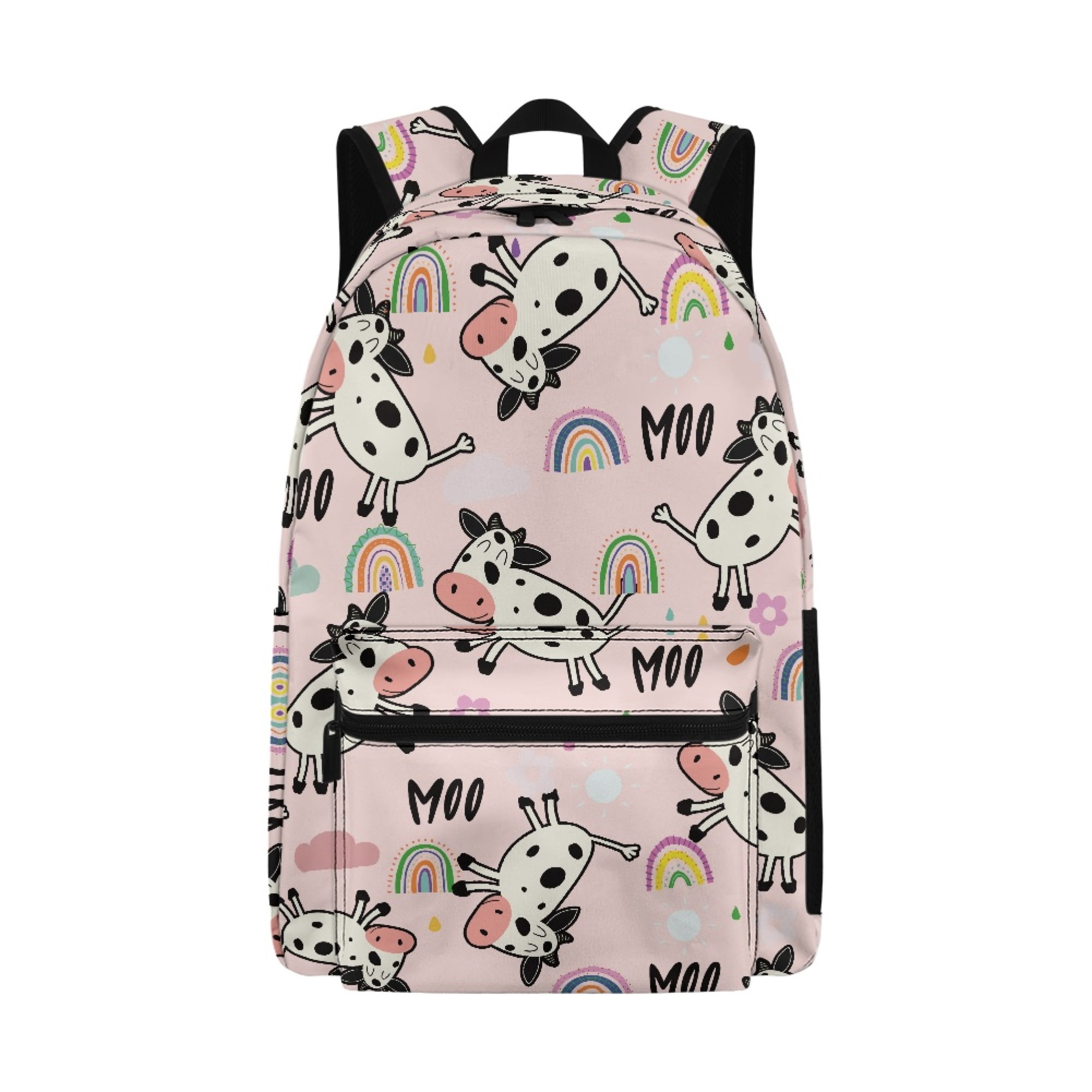 Uourmeti Cute Daily Backpack with Cow Rainbow Moo Design - Great for School Campus and Outdoor Travel
