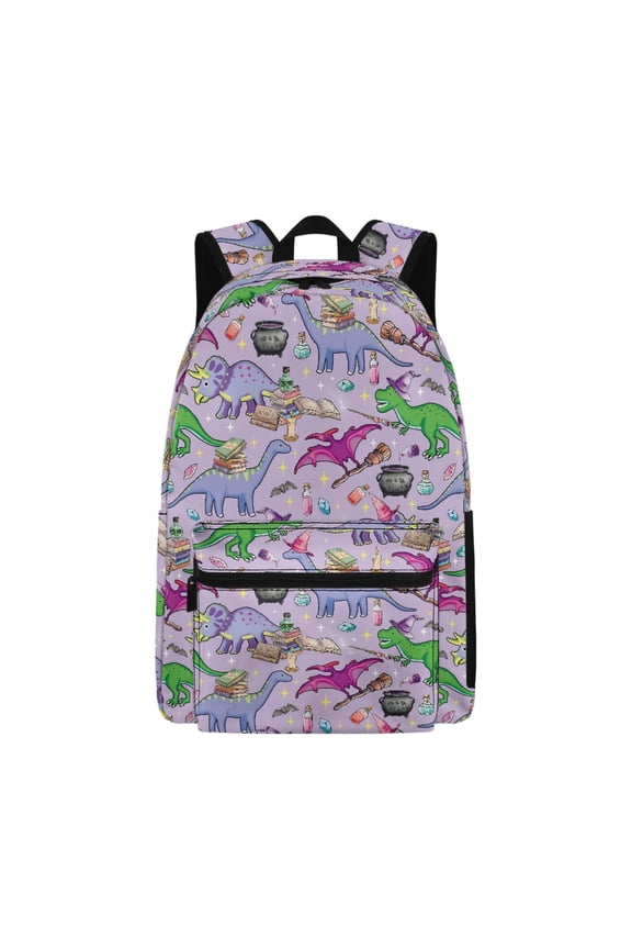 Cute Everyday Backpack with Witchy Dinosaur Magic Pattern - Great for School, Campus and Daily Commute