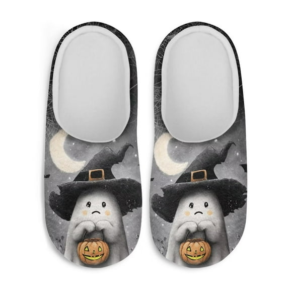 Uourmeti Cute Ghost Pumpkin Moon Plush Slippers Soft Fuzzy Fluffy Warm Keep Warm Cozy Comfy Memory Foam Fur Lined Indoor Bedroom Home Slippers
