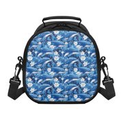 Uourmeti Cute Kids Insulated Lunch Bag with Blue Dolphin Floral - Great for School Travel Outdoor Picnics