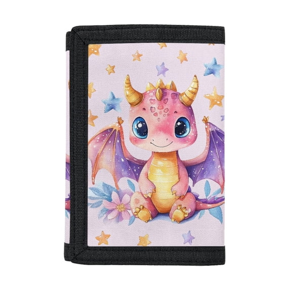 Uourmeti Cute Pink Dragon Trifold Card Wallet, Polyester Slim Portable Kids Money Organizer for Outdoor Daily Use